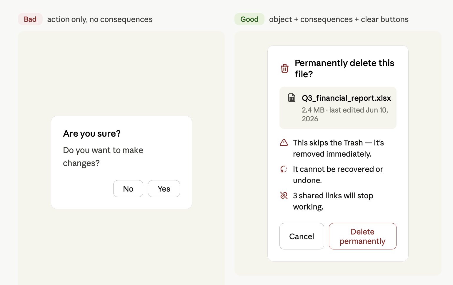 Request for confirmation example